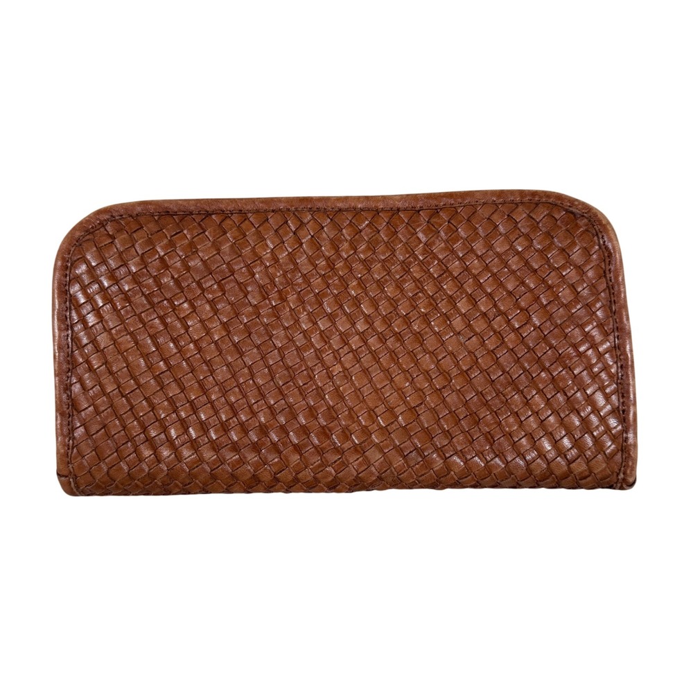 Viola Castellani Milano Woven Brown Leather Zip Around Wallet Made in Italy